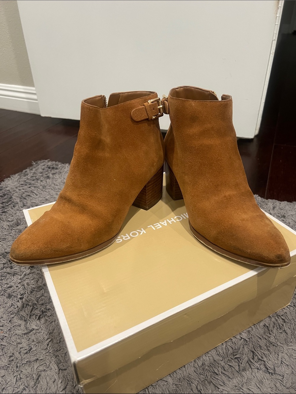 Michael Kors Cognac Suede Pointed Toe Ankle Booties